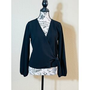 Texture & Thread Madewell Black Side Tie Wrap Top Small Chic Work Date Night
